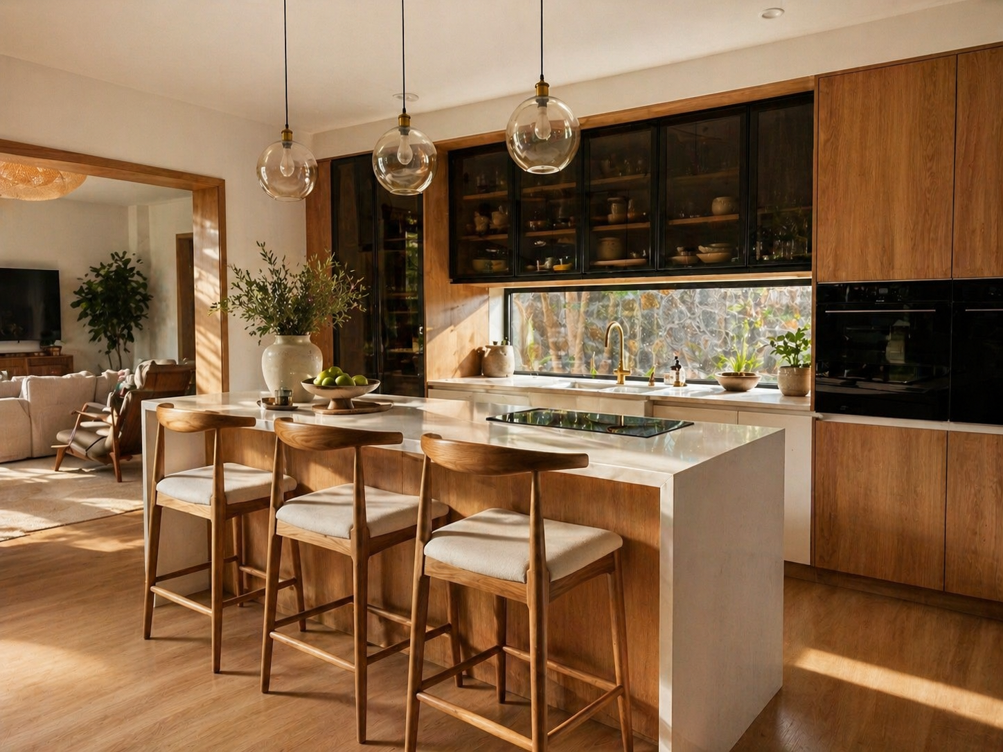 Mise en ambiance du projet de cuisine dans une lumière chaleureuse
